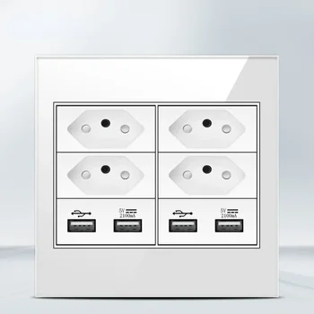 Melery 4x4เต้าเสียบหน้าจอโทรศัพท์ทนไฟ20A บราซิลมาตรฐาน USB คู่ชนิด C สวิทช์ช่องไฟไฟติดผนังสำนักงานสีขาวบ้าน 14