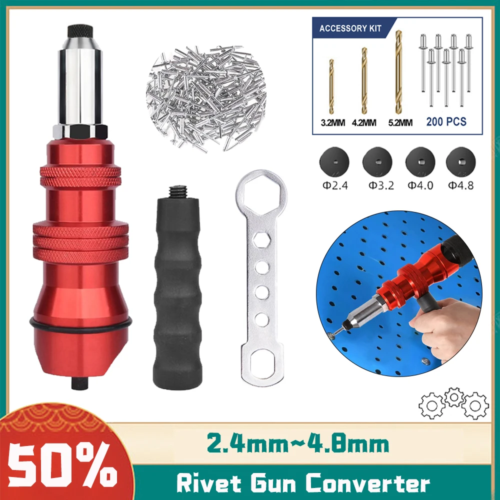 Electric Rivet Gun 2.4mm4.8mm Rivet Nut Gun Drill Bit Adapter, Insert Nut Pull Riveting Tool