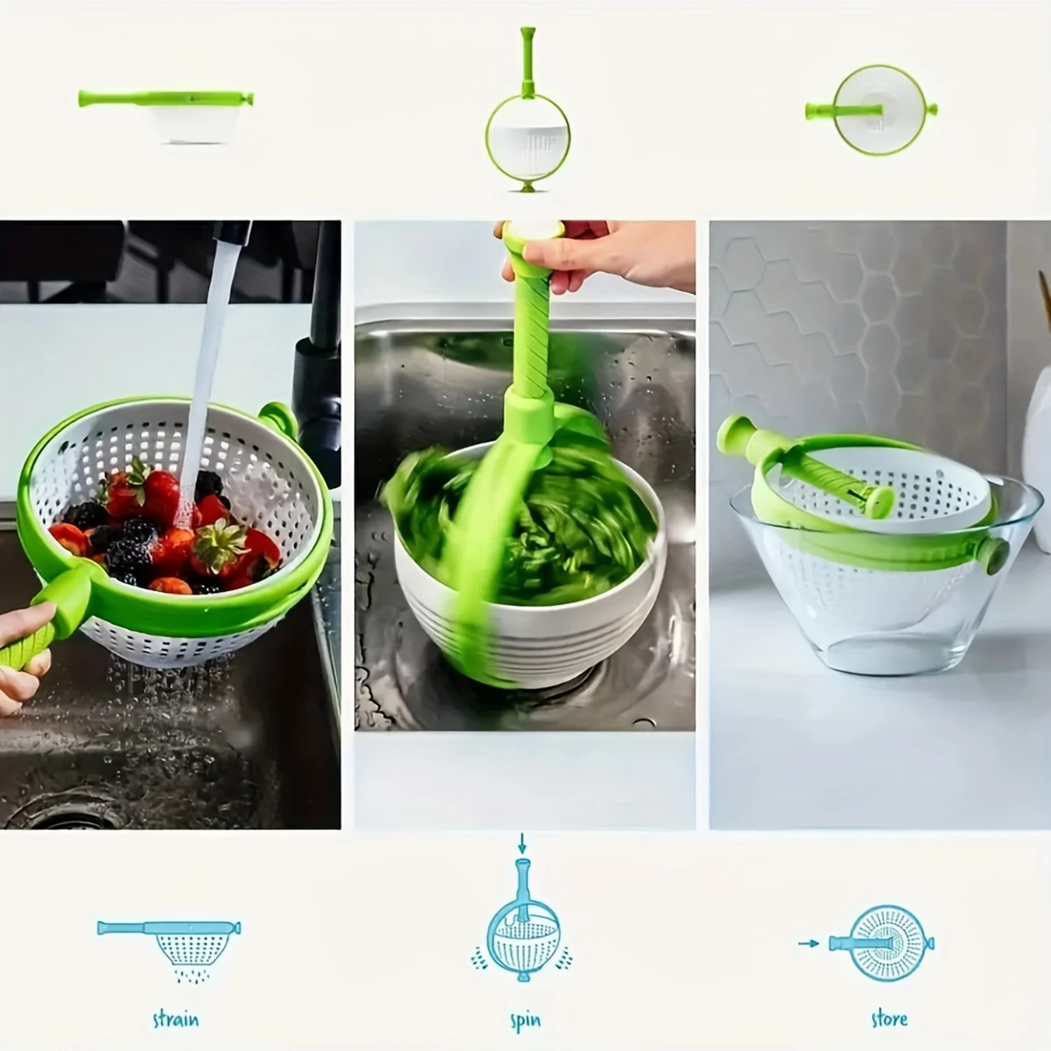 Abs" All-In-One Fruit And Vegetable Washer And Dryer-Rotating, Manual Operation For Easy Salad Prep