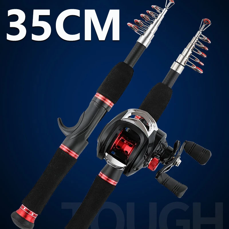 1.8M Fishing Rod Combo Telescópico Carbono Rod e Baitcasting Reel