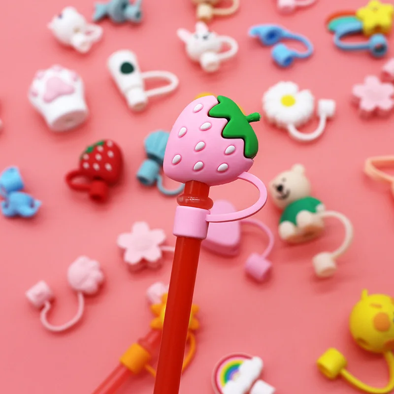 Cute Cartoon Flower Straw Cover, Reusable Dustproof Silicone Straw