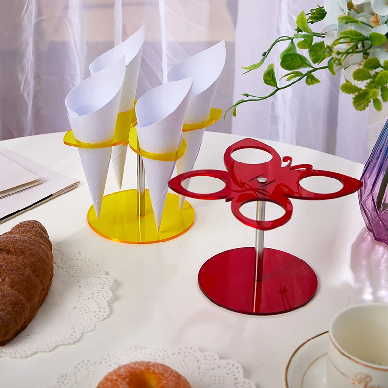 Transparent Acrylic Ice Cream Display Stand Cone Holder Stand Ice Cream Display Rack Sushi Roll Waffle Food French Fries Hand