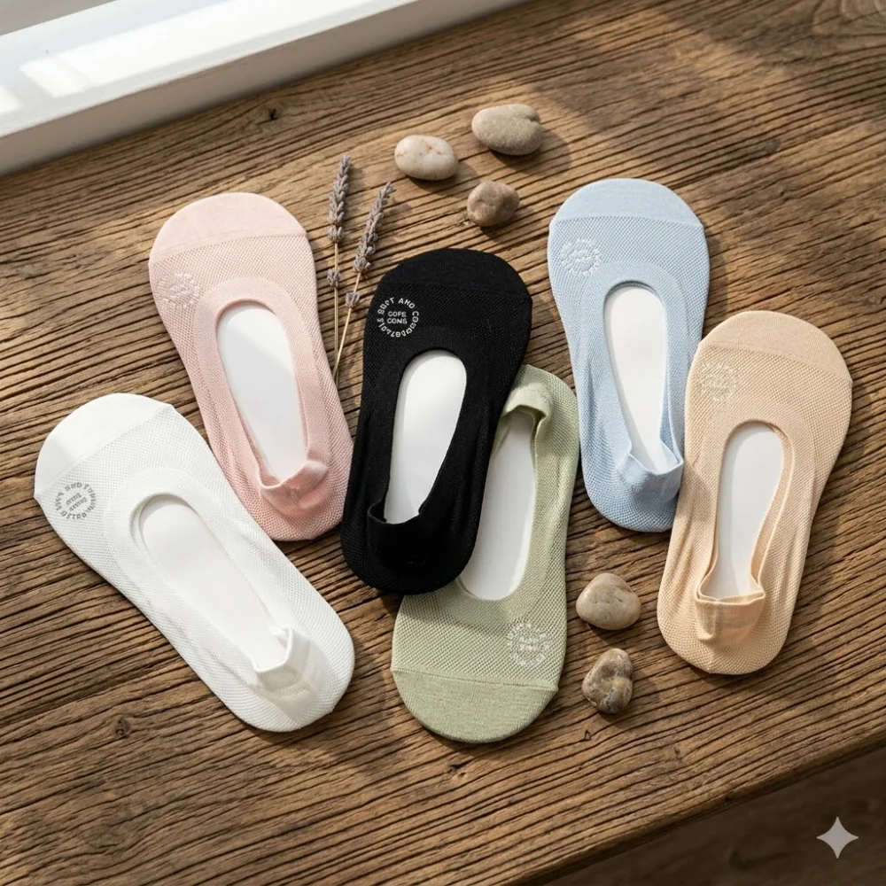 6-Pack Women's Invisible Non-Slip Cotton Boat Socks