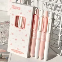 4Pcs Pink White Bow Print Gel Pen Set, Retractable 0.5mm Fine Point Smooth Writing Pens for Journal Office Stationery Gift 1