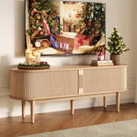 TV Stand for 65" TV, Mid-Century Modern 58" Entertainment Center with Sliding Tambour Door and Storage Cabinet, Cruve 1