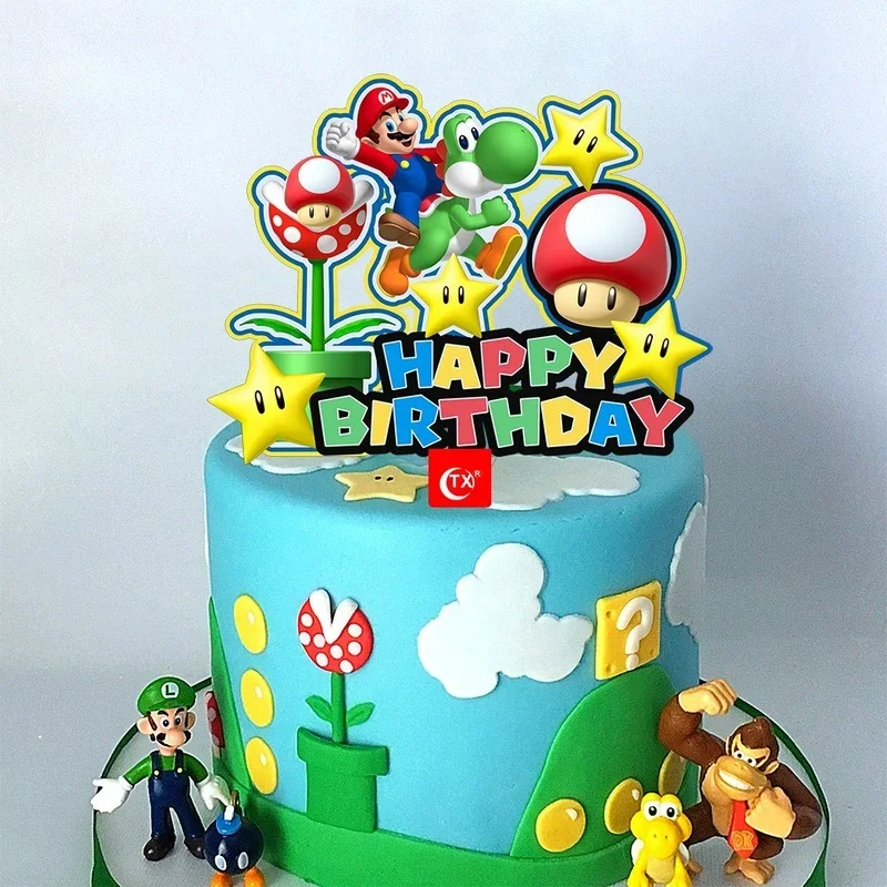 24PCS Super Mario Bros Kawaii Action Figure Toy Mario Luigi Yoshi Bowser  Cupcake Toppers per bambini festa di compleanno decorazione torta -  AliExpress