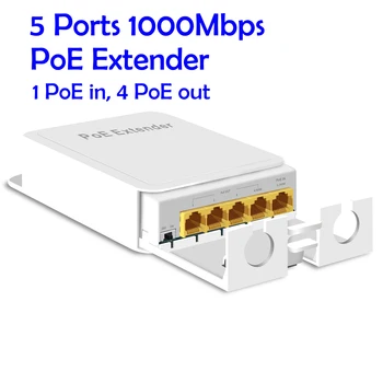 Gadinan 이더넷 PoE 익스텐더, 기가비트, 1000Mbps 파워 리피터, 5 포트 전송, 야외 방수 스위치, NVR IP 카메라