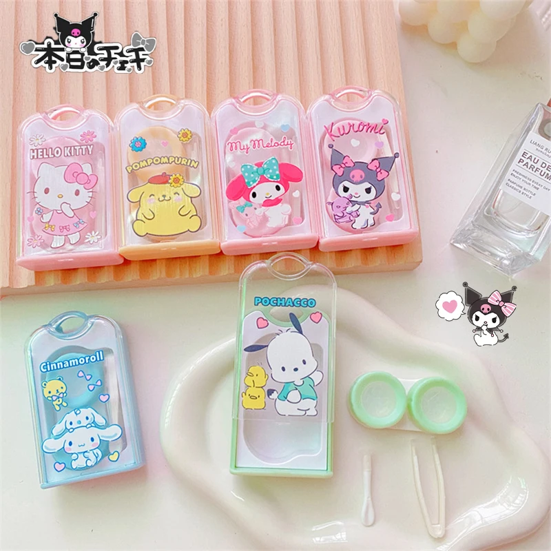 

Kawaii Hello Kittys Y2K Contact Lens Case Anime Cute Sanrio Kuromi Pochacco Companion Boxes Portable Care Cases Toys Girls Gifts