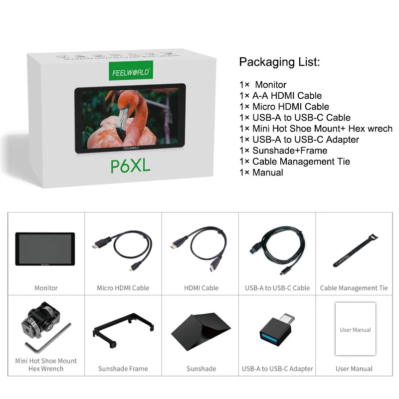 FEELWORLD P6XL 6-inch Camera Field Monitor Aluminum Case Built in Battery 4K HDMI High Brightness 1200nit