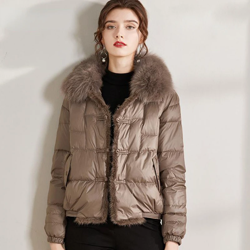 Real Fox Fur Collar Winter Women 90%White Duck Down Jacket Ladies Short Warm Puffer Coat Female Loose Vintage Parka Jackets