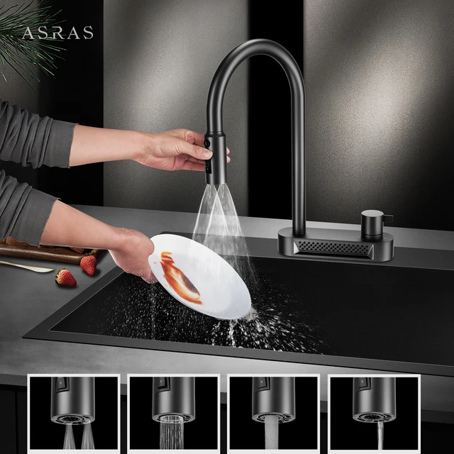 ASRAS 304 ก๊อกน้ําห้องครัวสแตนเลสมัลติฟังก์ชั่น 5-in-1 ร้อนและเย็น + น้ํากรองแฟชั่นก๊อกน้ําสีเทา 4