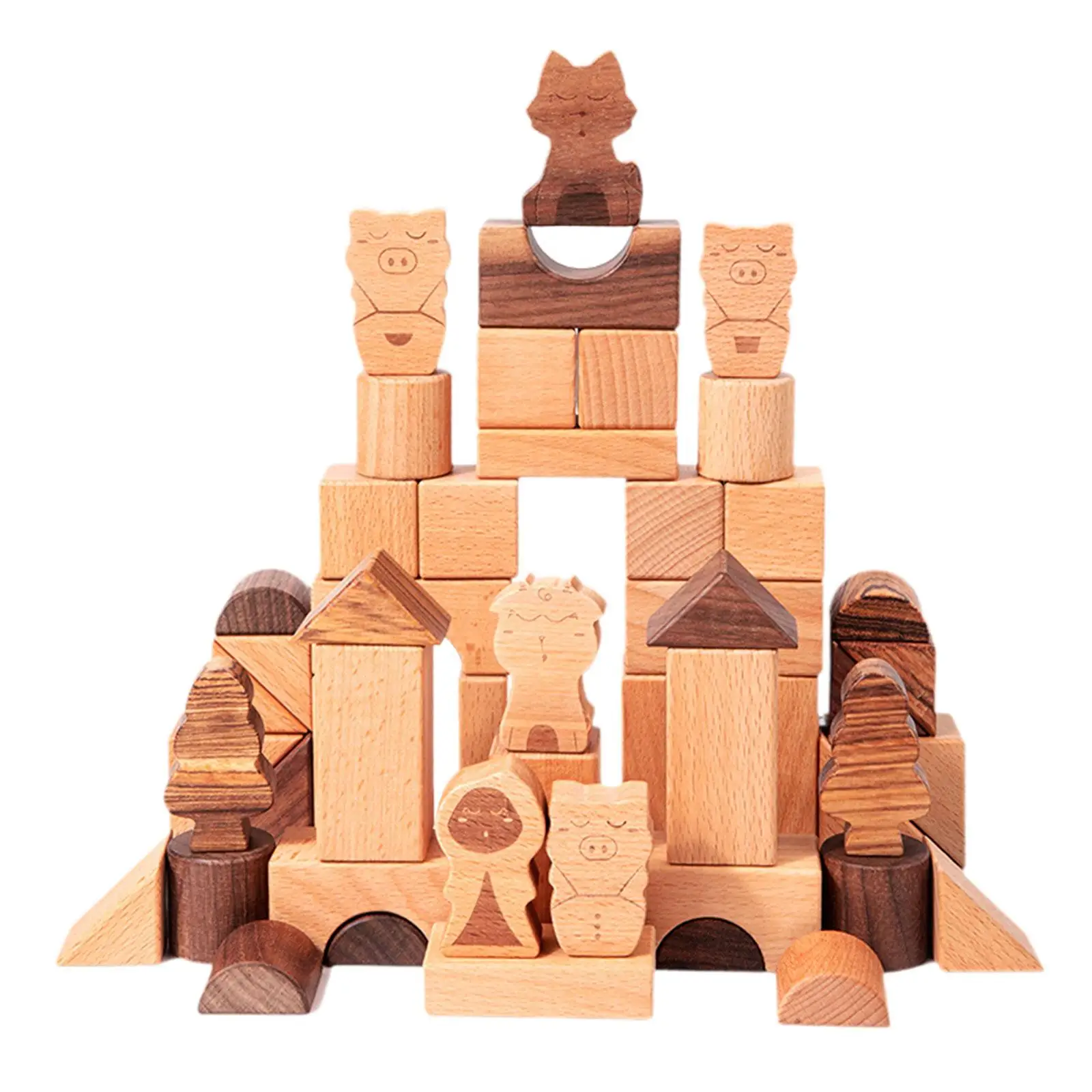 50 Pieces Wooden Building Blocks Geometric Shapes for Kids Birthday Gift