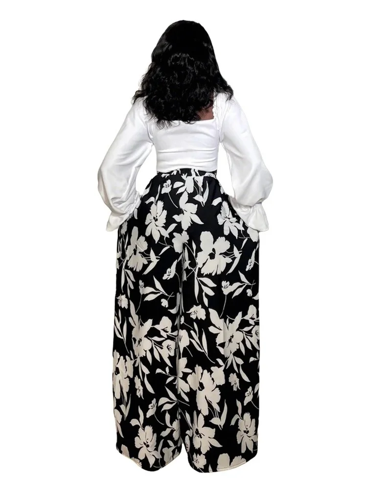 Wmstar Set Women Wholesale A Fashionable Casual Comfortable Twopiece Long Sleeved Top Paired with Loose Printed Wide Leg Pants