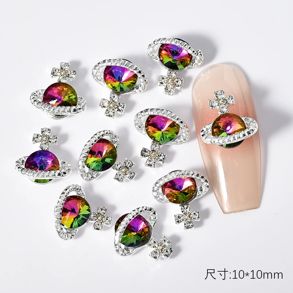 10Pcs Planet Nail Rhinestones 3D Nail Charm Alloy Jewelry Gems Bulk Glitter Diamond Nail Parts Manicure DIY Art Decoration JE790 6