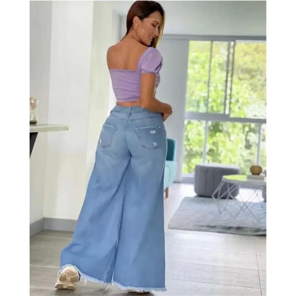 Streetwear Straight Pants Ladies Ripped Jeans High Waist Loose Wide Leg Pants Ladies Jeans Y2K Summer mon jeans High Street Jean