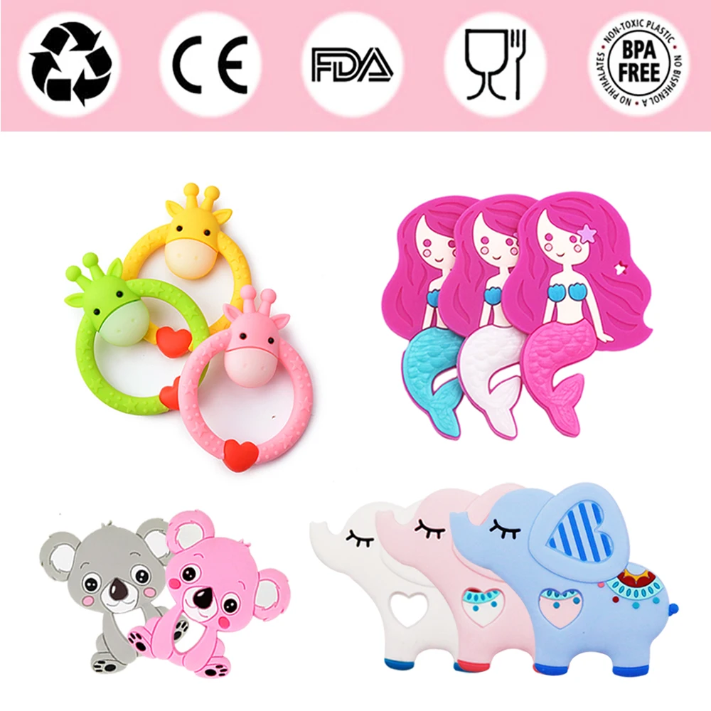 Silicone Teethers for Baby BPA Free Toddle Teething Toys Safe Cute Animal Beauty Fish Elephant Koala Ring Teether Kids | Мать и ребенок