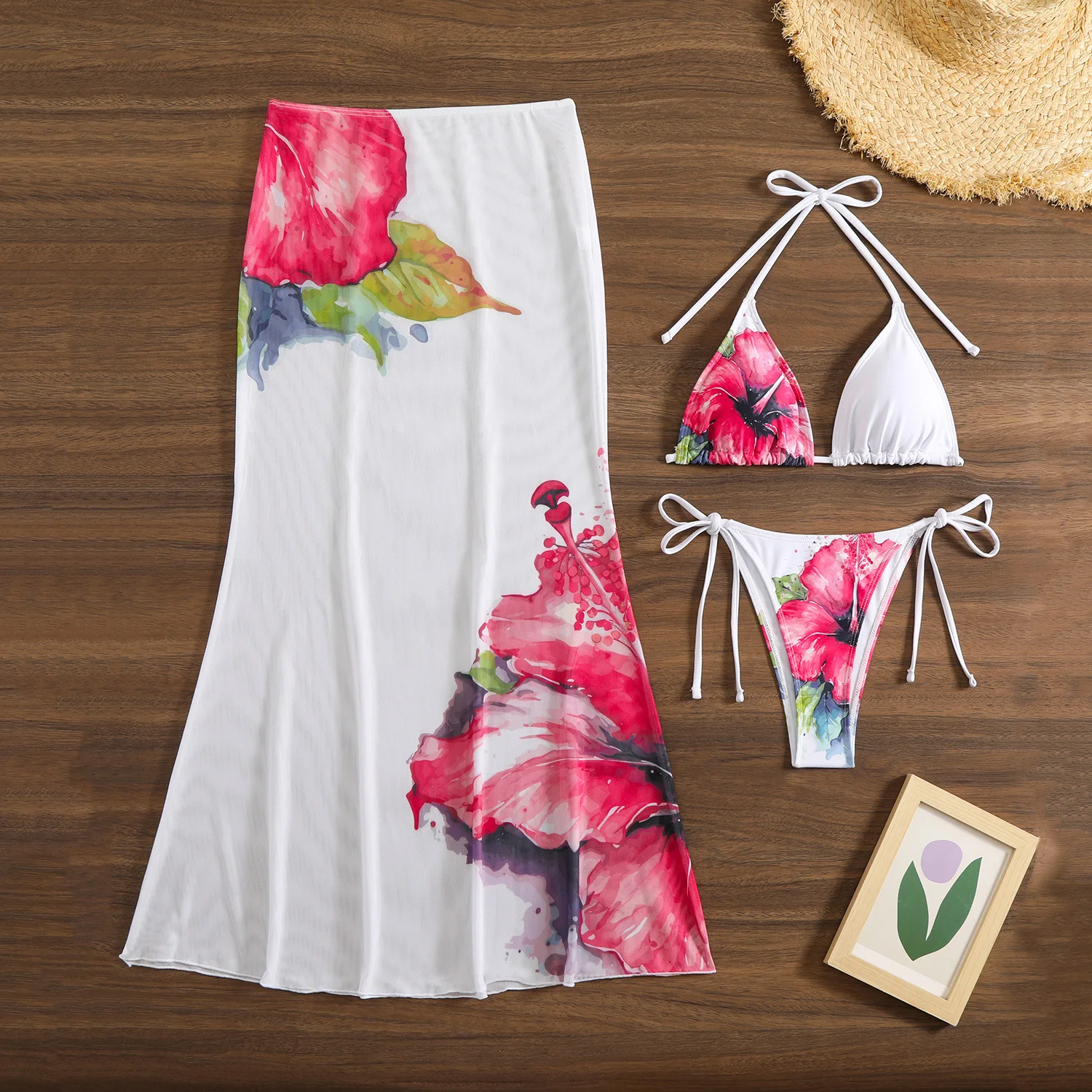 Costume da bagno 3 pezzi con stampa floreale - Dettaglio stampa