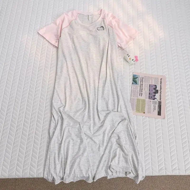 

Kawaii Sanrio Anime Short Sleeved Pajama Dress Cute Hello Kitty Cartoon with Cotton Pad Residential Clothing Set Gifts for Girls