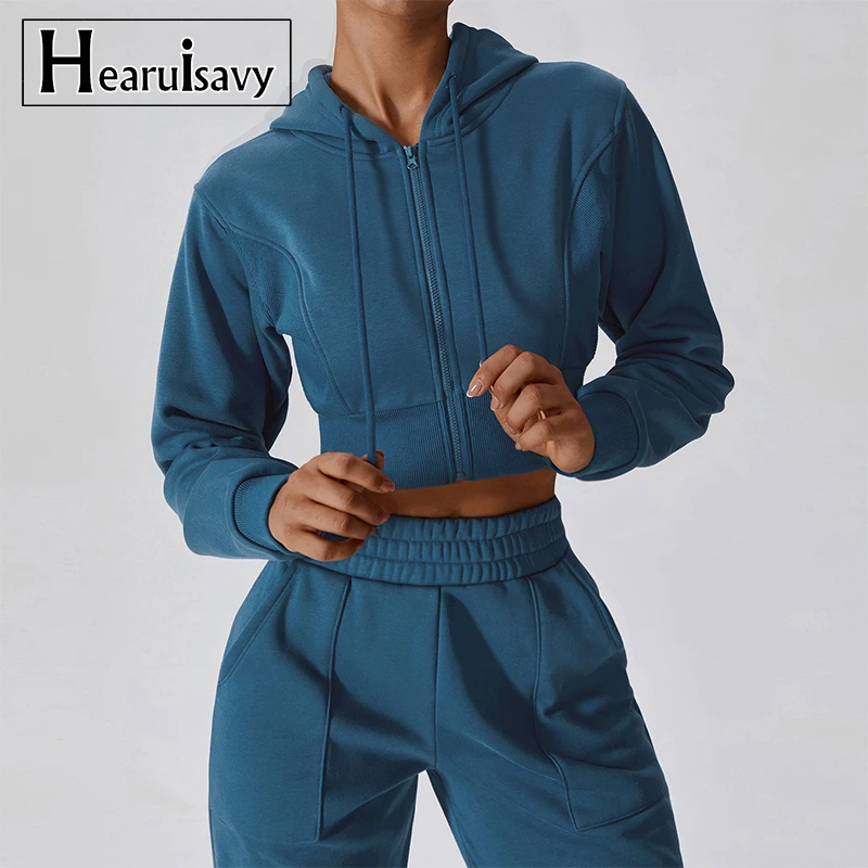 

Hearuisavy Autumn Winter Running Outdoor Jacket Women Casual Sports Long-Sleeved Jacket Sports Top Zipper Women Thicken Hoodie