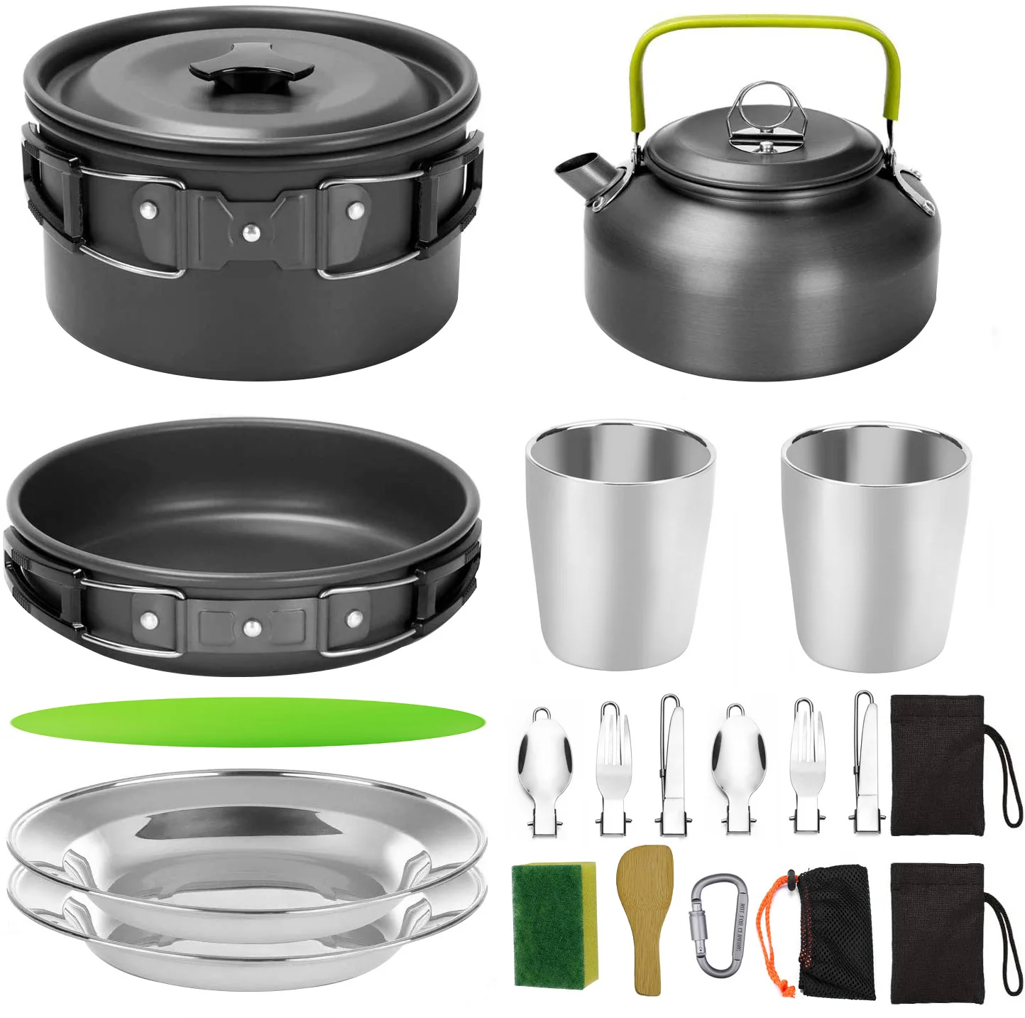 

A792 Outdoor Camping Picnic Hiking Portable 2-3 Person Pot Tea Coffee Kettle Cup Pan Tableware Combination Cooker Set