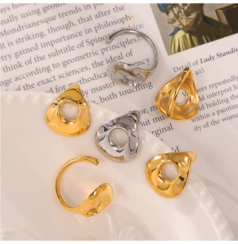 Neuer 316L Edelstahl Offener Ring für Damen Mode Runder Hohler Vergoldeter Paar-Partnerring Charm-Schmuck Günstiges Geschenk – Detail 9
