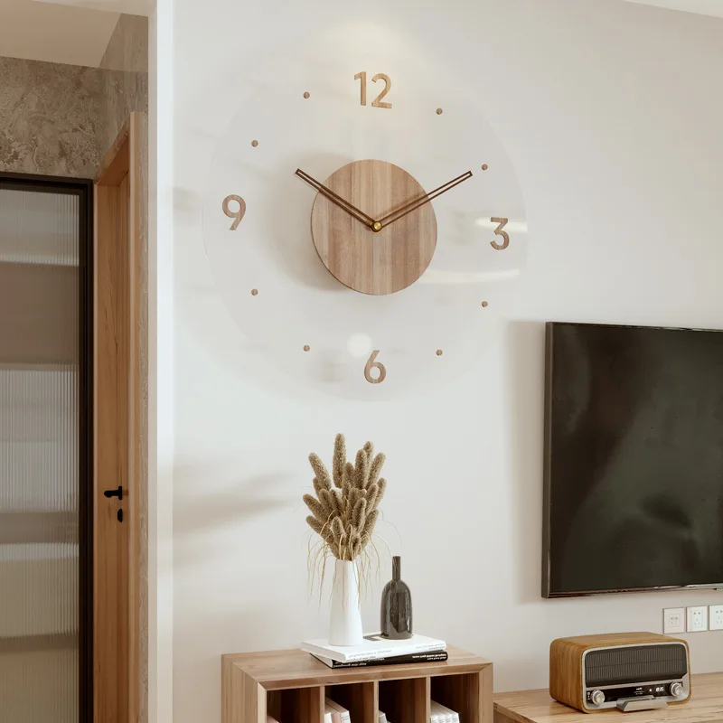 2024 New Solid Wood Creative Wall Clocks Living Room Silent Nordic Simple Quartz Clock Fashion Simple Clock Large Wall Watch Color:C6 8803