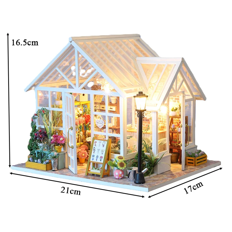 DIY Wooden Flower Garden Cottage Doll Houses Miniature Model Kit Casa Dollhouse with Furniture Lights for Friends Birthday Gifts 6
