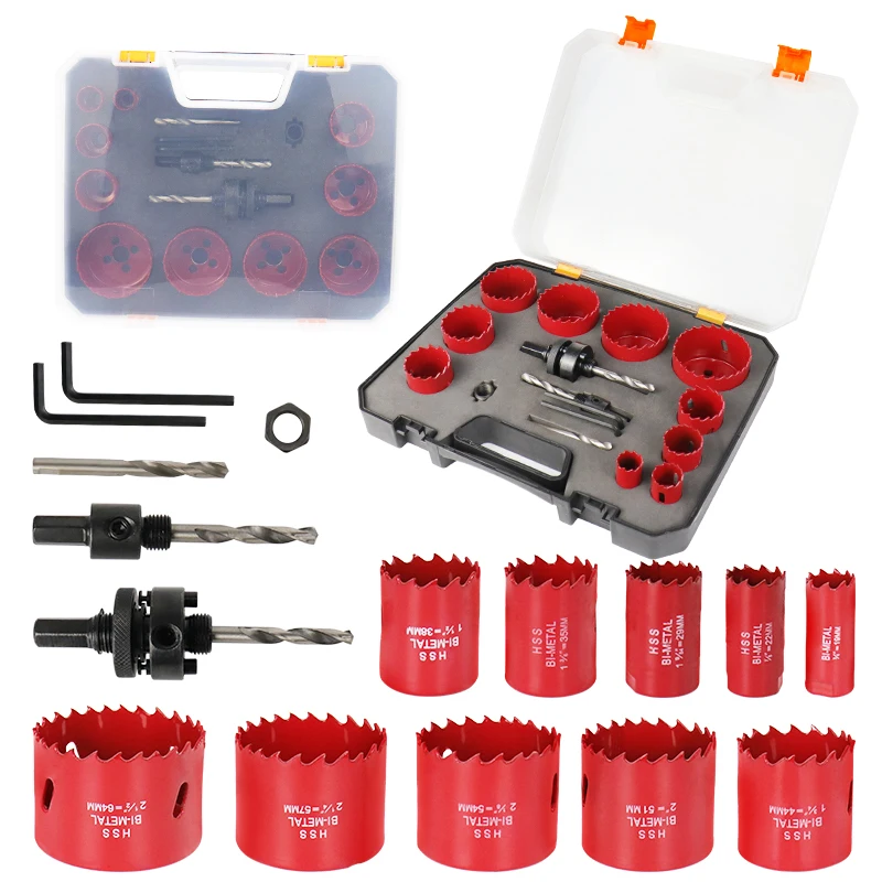 Bi-Metal Hole Saw Set Cobalt Drill Hole Cutter With Mandrels For Wood Drywall Aluminum Plastic Plate Plasterboard 19PCS 19-64mm