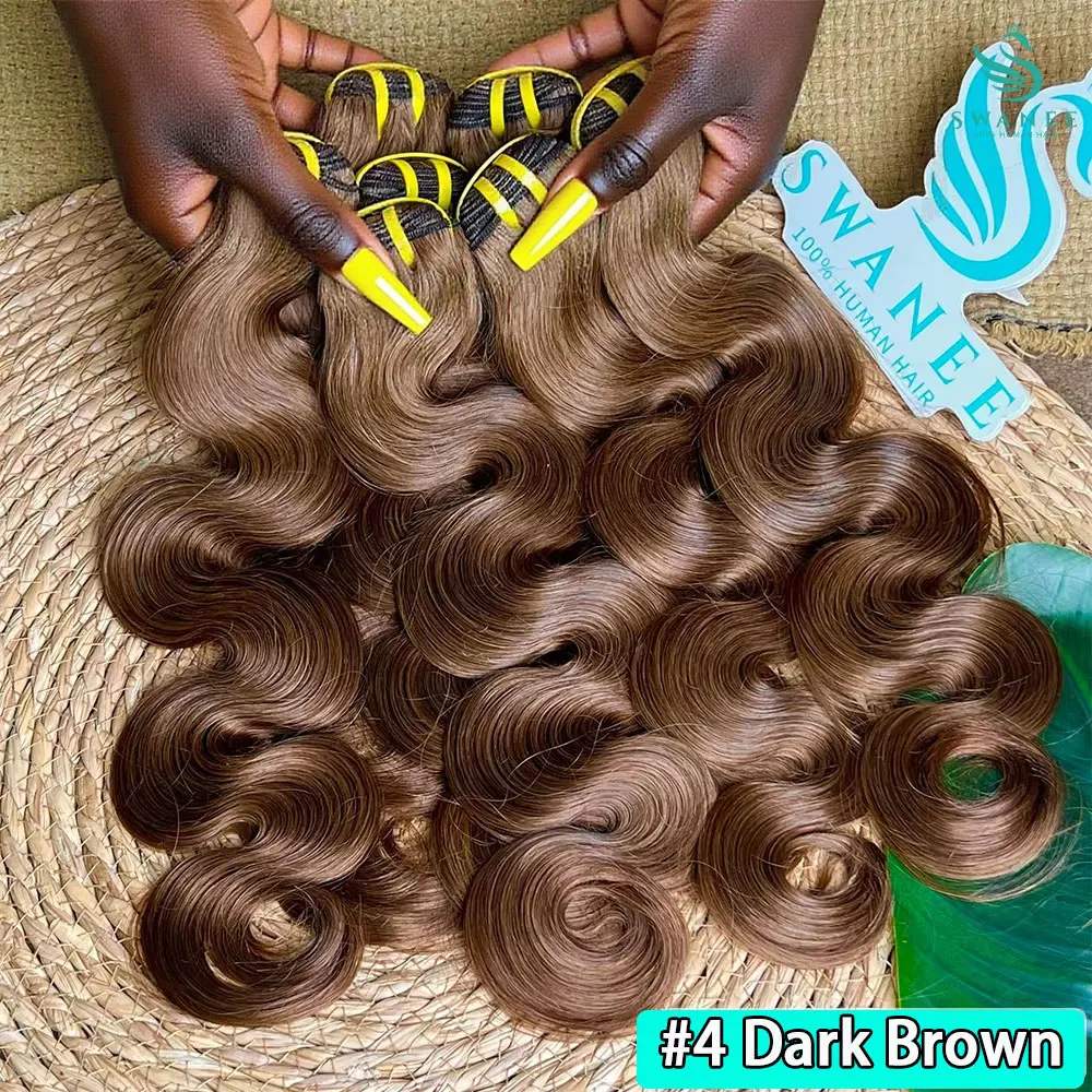 #4 Dark Brown Body Wave Bundles 1/3PCS 100% Human Hair Bundles 16-28 Inches Remy Hair Extensions For Women Brazilian Double Weft