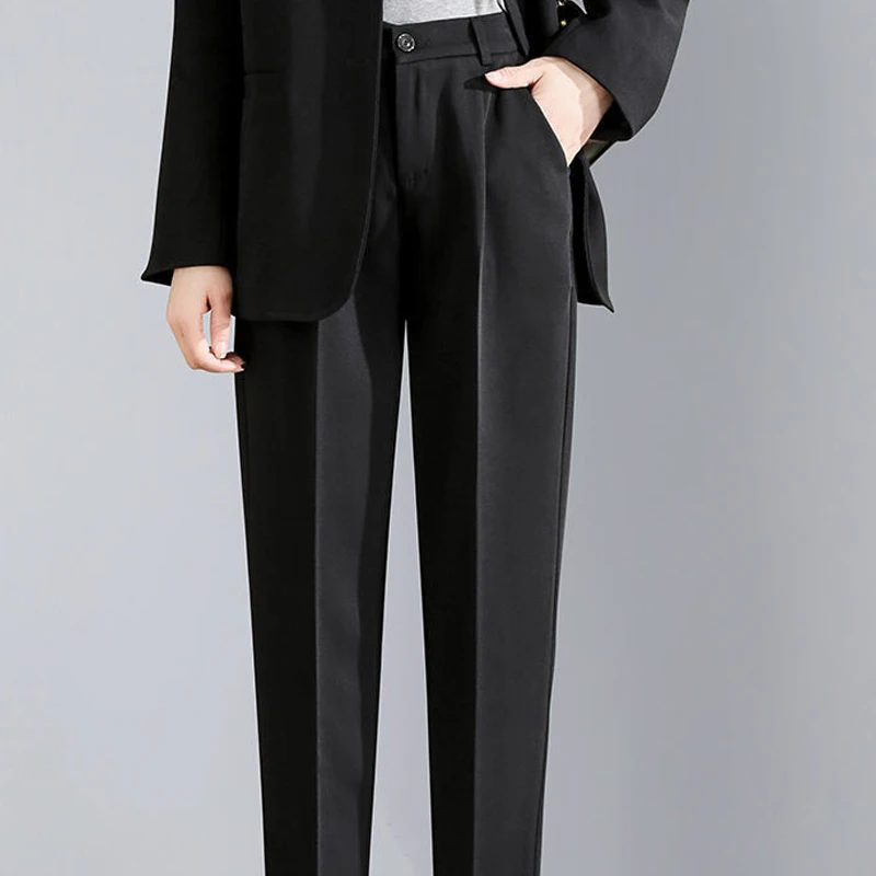 Women's Clothing Fashion Office Lady Business Casual Zipper Korean Straight Solid Color Button Pockets Temperament Thin Pants
