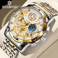 BINBOND luxe Quartz pour hommes montre bracelet en acier inoxydable cadran de luxe lumineux 30M étanche hommes d'affaires montre-bracelet 1