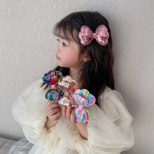 Colorful Double Sequined Bows Hair Clip for Girls 2-layers Kids Hair Clips Beautiful HairPin Handmade Hairgrips Hair Accessories