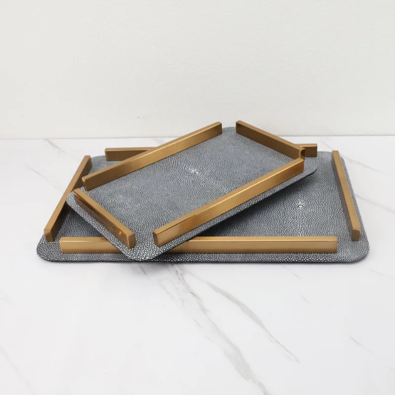 Leather Storage Disc Metal Decorative Tray Entrance Bedroom Decoration Home Living Room Organizer Desktop Storage Tray Ornaments 2