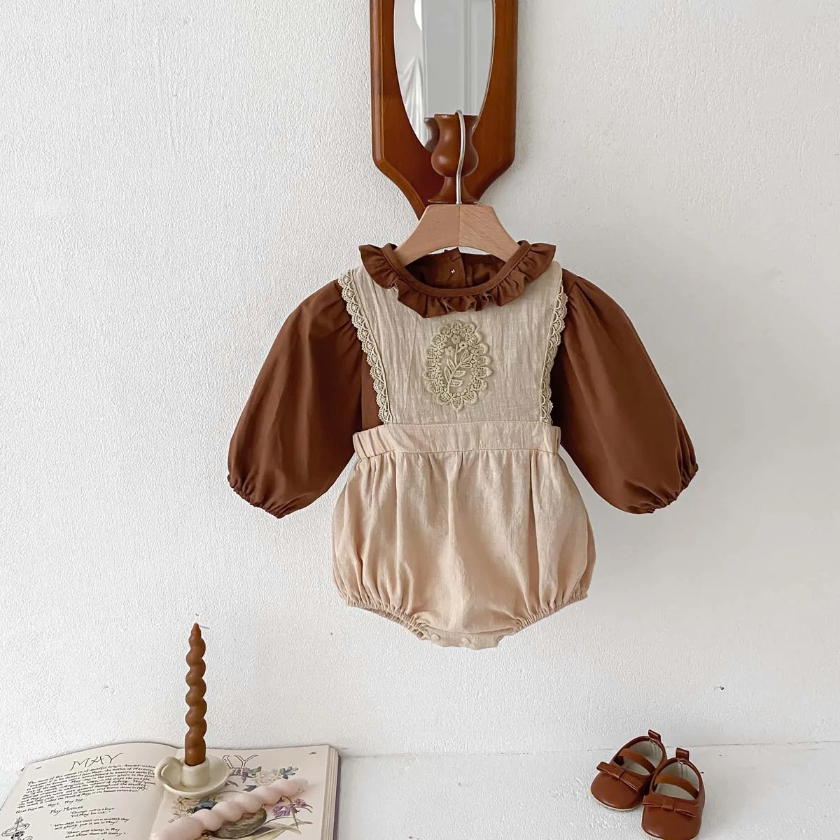 Baby Girl Ruffle Shirt & Lace Romper Set 6