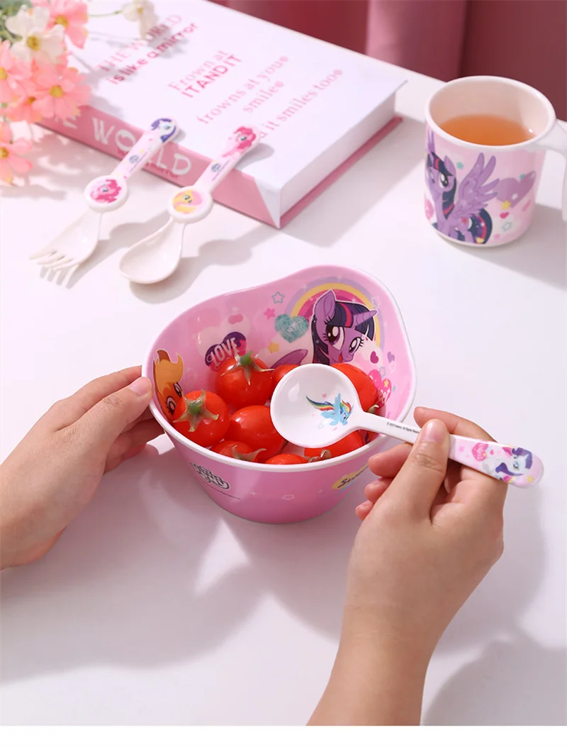 My Little Pony Geschirr Cartoon Food Grade Teller Anti-Fall Anime-themed Reis Schüssel Tasse Baby Ergänzende Lebensmittel geschirr – Detail 4