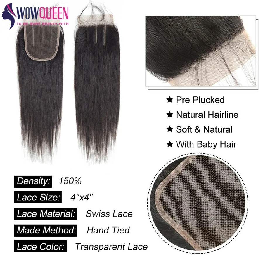 Straight 4x4 5x5 6x6 Lace Closure 2x6 Human Hair Transparent 13x4 13x6 Lace Frontal 100% Human Hair Remy Ear to Ear Full Frontal 6