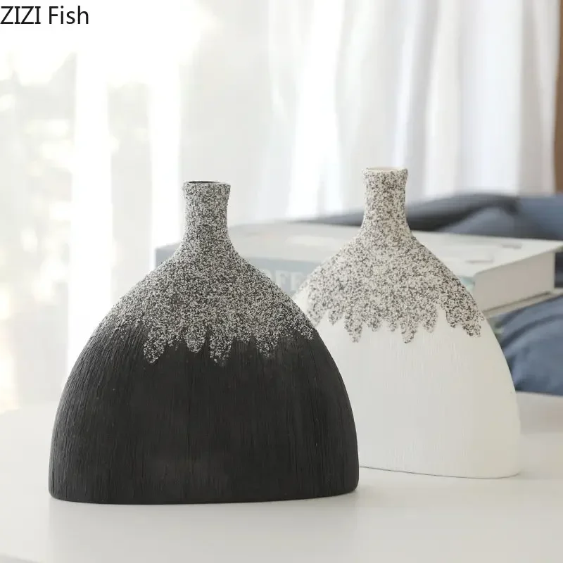 Minimalism Geometric Circular Ceramic Vase Desk Decoration Flower Arrangement Flowers Pots Modern Home Decor Crafts Floral Vases 5