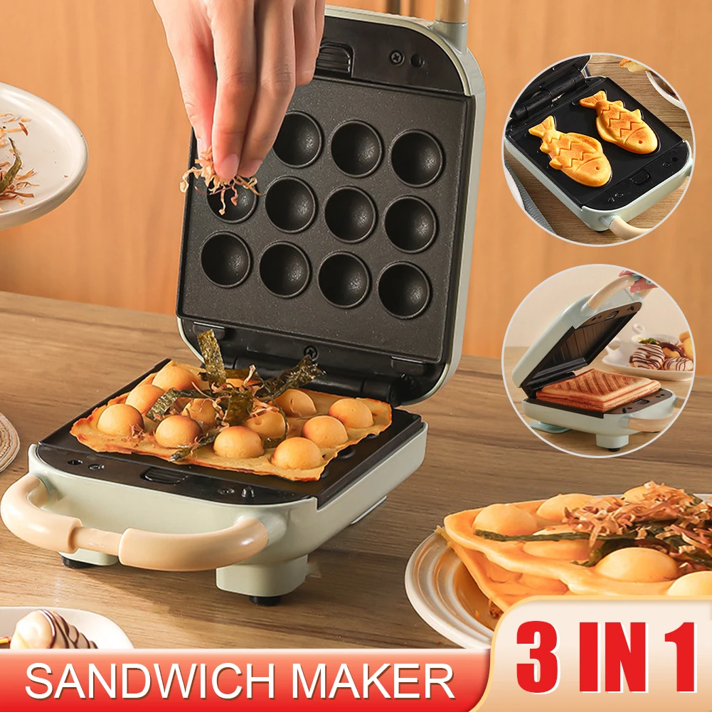 

220V 650W Mini Electric Sandwich Maker 220V 4-In-1 Breakfast Making Machine Non-Stick Interchangeable Grill Toast Waffle