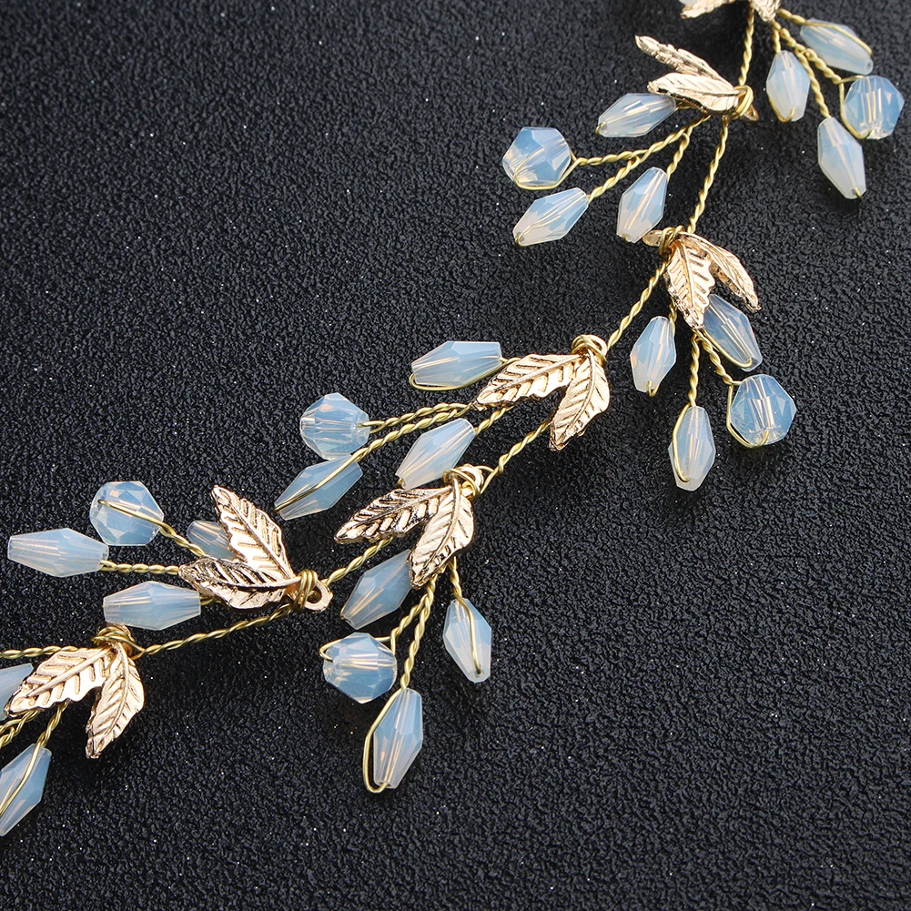 Bridal Hair Accessories Women Leaf Bride Hair Vine Pearl Wedding Flower Headband Crystal Beads Bridesmaid Headdress