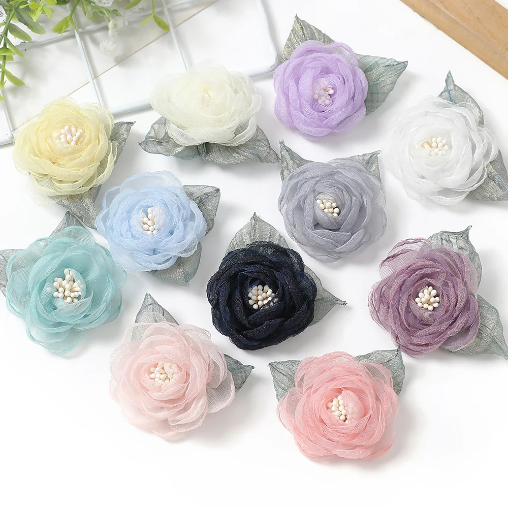 5PcsChiffonFabricFlowerArtificialFlowerClothingMakingHair
