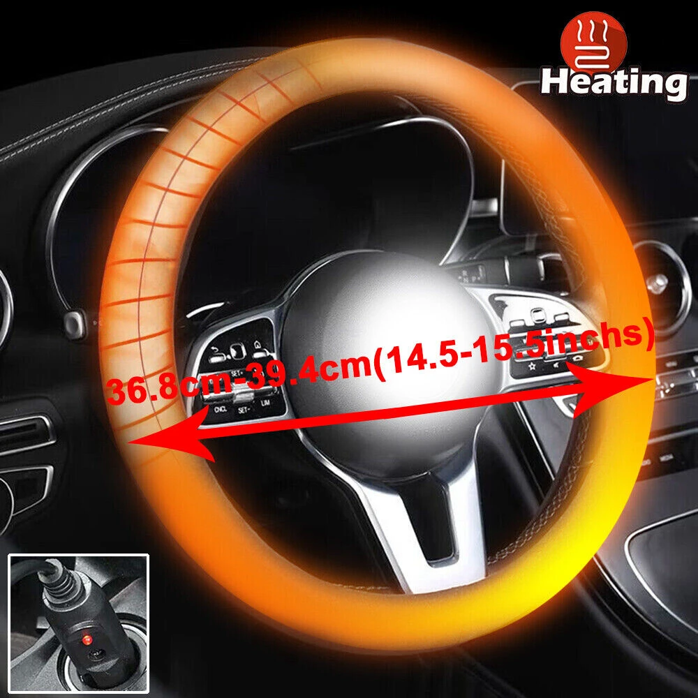 

12V Heated Steering Wheel Covers Tangle Free Design Car Heating Winter Hand Warmer 15inch Car Steering Wheel Case