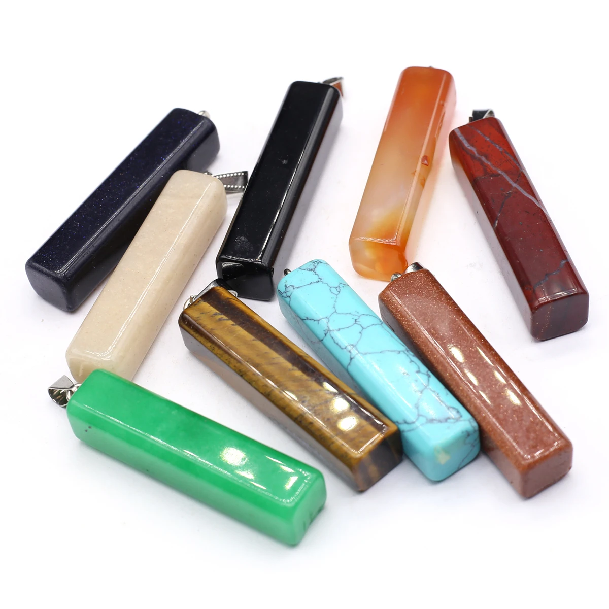 10PCS Wholesale Natural Semiprecious Stone Random Color Rectangle Pendant Jewelry Making DIY Necklace Earrings Accessories Gift