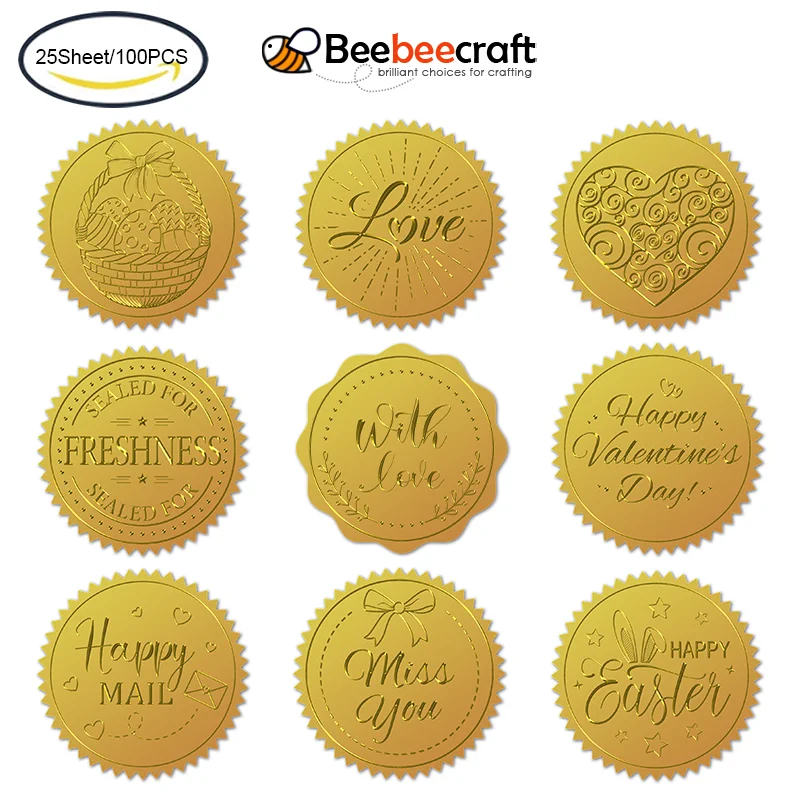 CRASPIRE 2 Gold Foil Sticker Medal 3rd Place 100pcs Certificate Seals Gold  Embossed Round Embossed Foil Seal Stickers for Envelopes Invitation Card