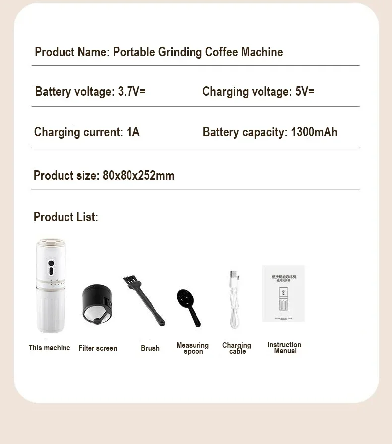 Tragbare Elektrische Kaffeemühle Maschine Mini Schleifen Bohnen Integrierte Kaffeemühle Haushalt Reise Maker Kapsel Pulver – Detail 13