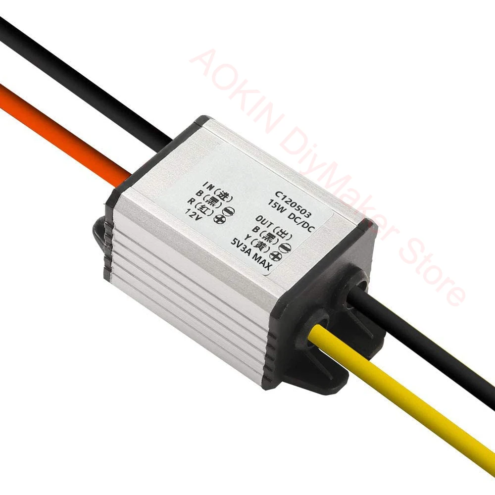 

12V to 5V DC Converter Car Power Voltage Waterproof DC 6.3-22V to DC 5V 3A 15W Voltage Regulator Buck Converter Step Down Module