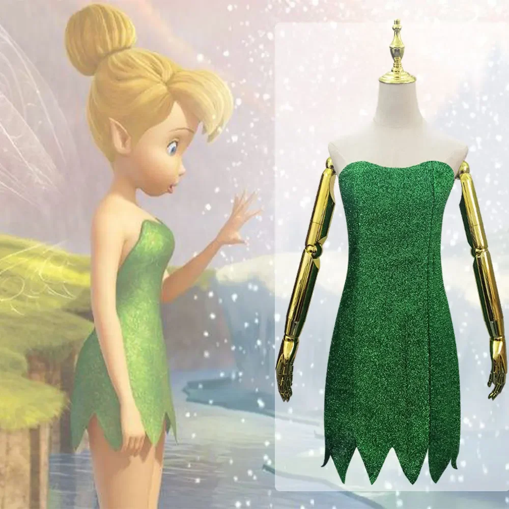 Tinker Bell зеленое платье фальшивое искусственное платье Рождественская вечеринка сексуальная ролевая игра мини-платье парик