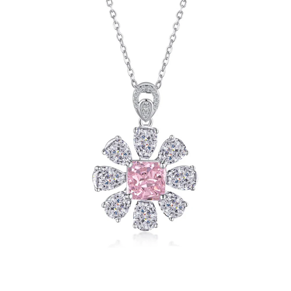 

WPB S925 Sterling Silver Necklace Women Pink Flower Necklace Female Luxury Jewelry Brilliant 8A Zircon Design Girl Gift Party