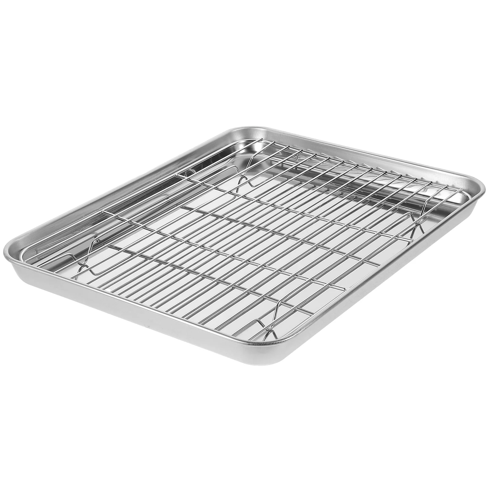 

2 Pieces/Set Rectangular Baking Tray Stainless Steel Baking Pan Sheet with Removable Cooling Rack - 31x24x25cm