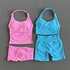 2 Pcs HISTELLO Halter Top Strappy Bra Shorts Set Women Yoga Workout Clothes Seamless Vest Hip-Lifting Sports Leggings Gym Suit