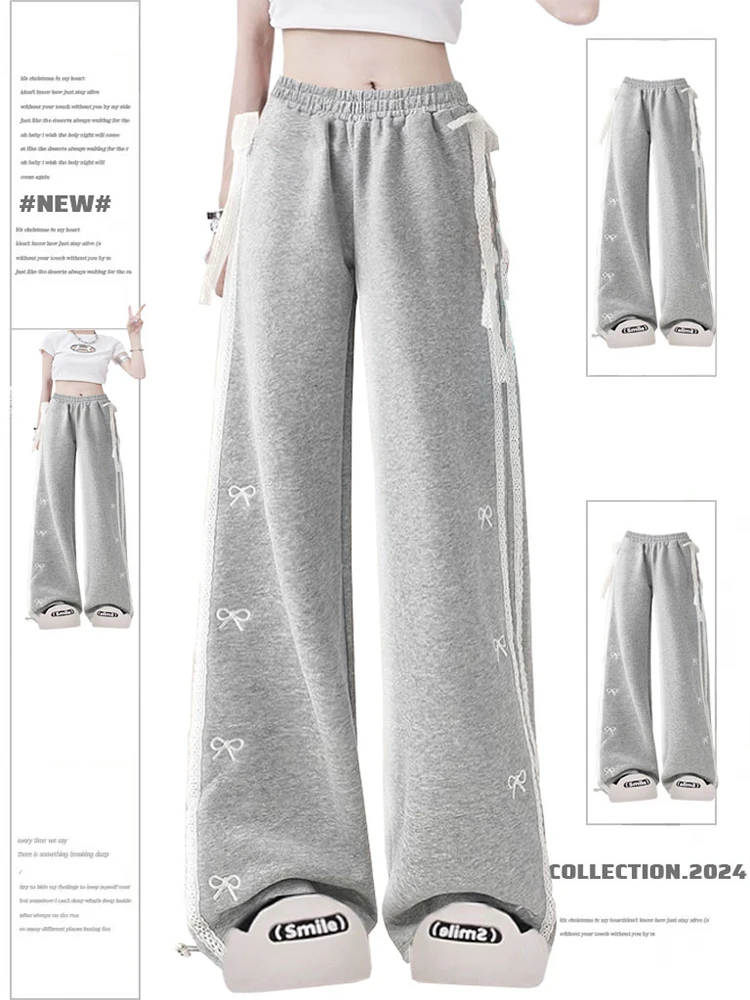 

Women's Lace Patchwork Grey Pants Baggy Y2k Sweatpants Streetwear Oversize Pants Vintage Harajuku 90s Aesthetic Trousers Clothes